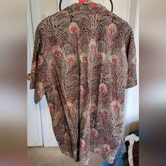 Vintage Caribbean Club Peacock Allover Print Short-Sleeve Button-Up Shirt - Picture 4 of 7